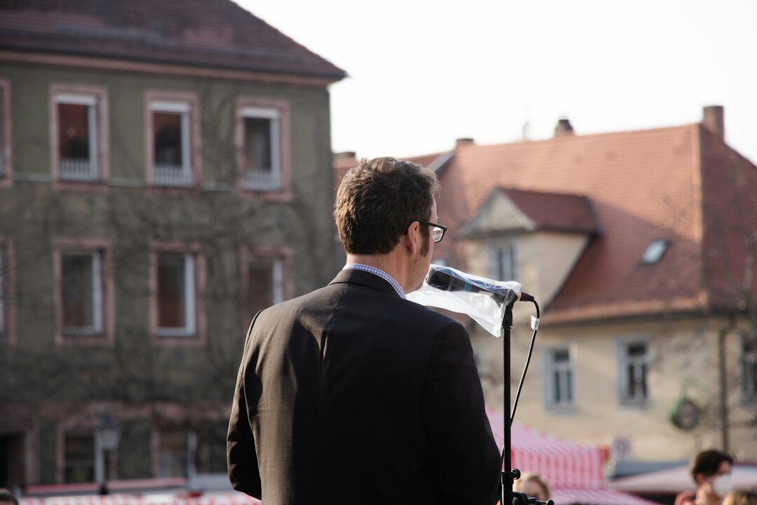 person practicing speech alone